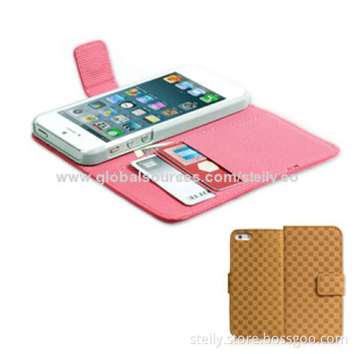 PU + PC Leather Stand Case for iPhone 5S with Grid Pattern, Various Colors are Available